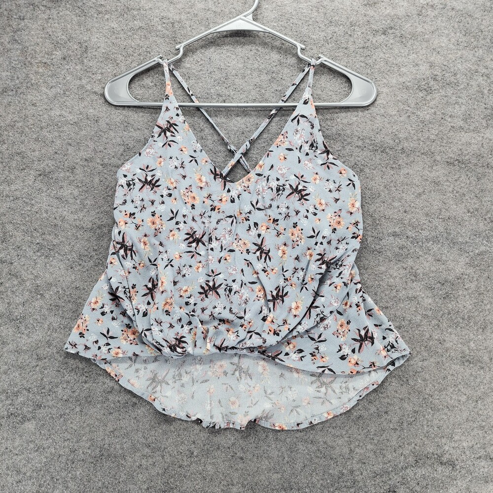 ASTR the Label Top Womens XS Sleeveless Crop Blue Floral